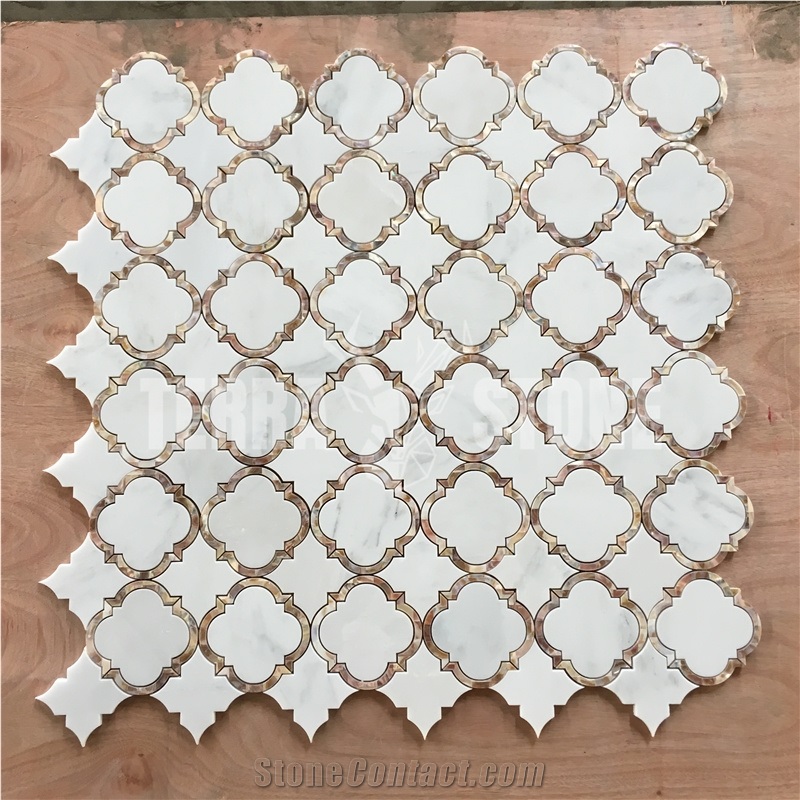 Lantern White Marble Mix Mother Of Pearl Waterjet Mosaic