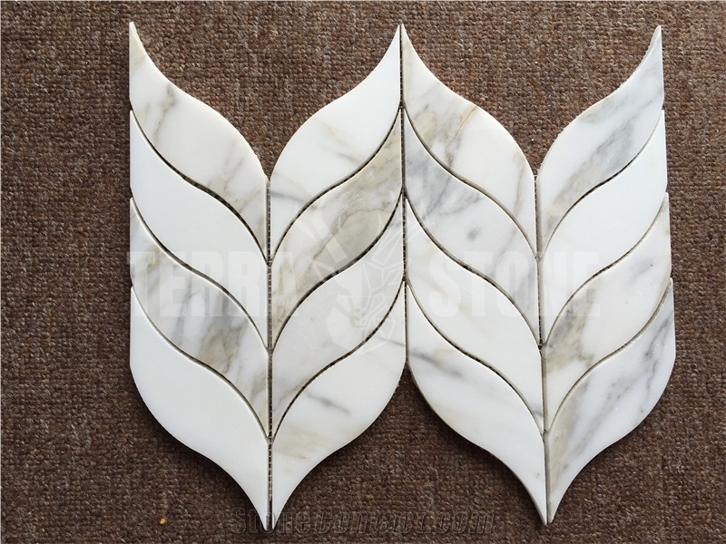 Leaf Design Calacatta Gold Marble Waterjet Mosaic Pattern