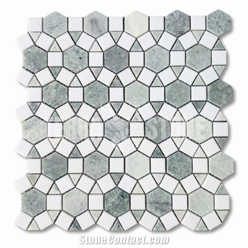 Glass and Ming Green Marble Square Mosaic 5/8x5/8 – All Marble Tiles