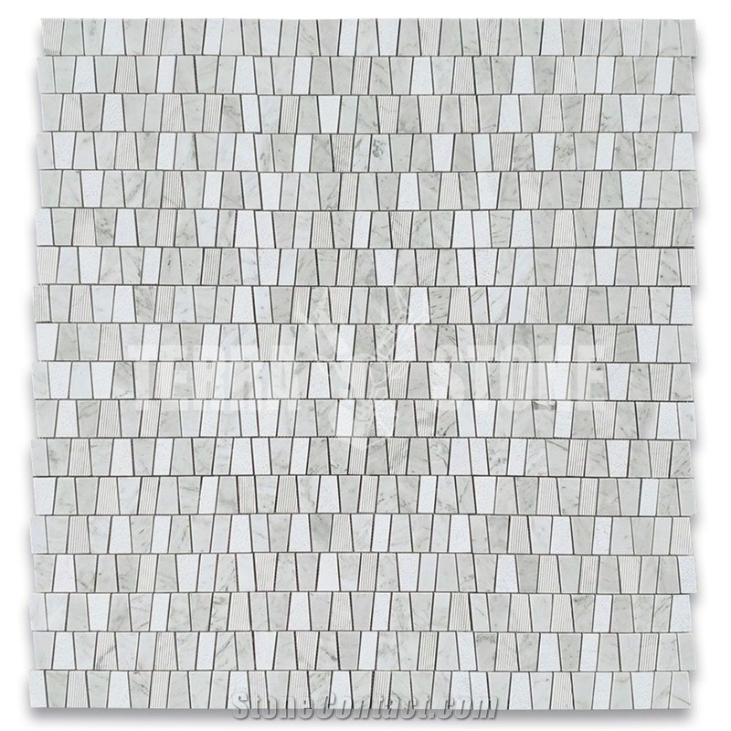 Marble Trapezoid Mosaic Tile Bush-Hammered Gooved