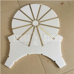 Metal Brass Insert White Marble Mosaic Waterjet Tile