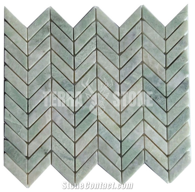 Ming Green Marble Mosaic Tile Chevron Basketweave
