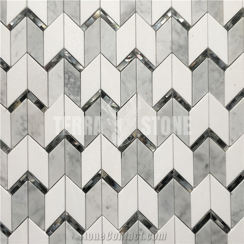 Natural White And Grey Marble Mosaic With Mother Pearl Shell