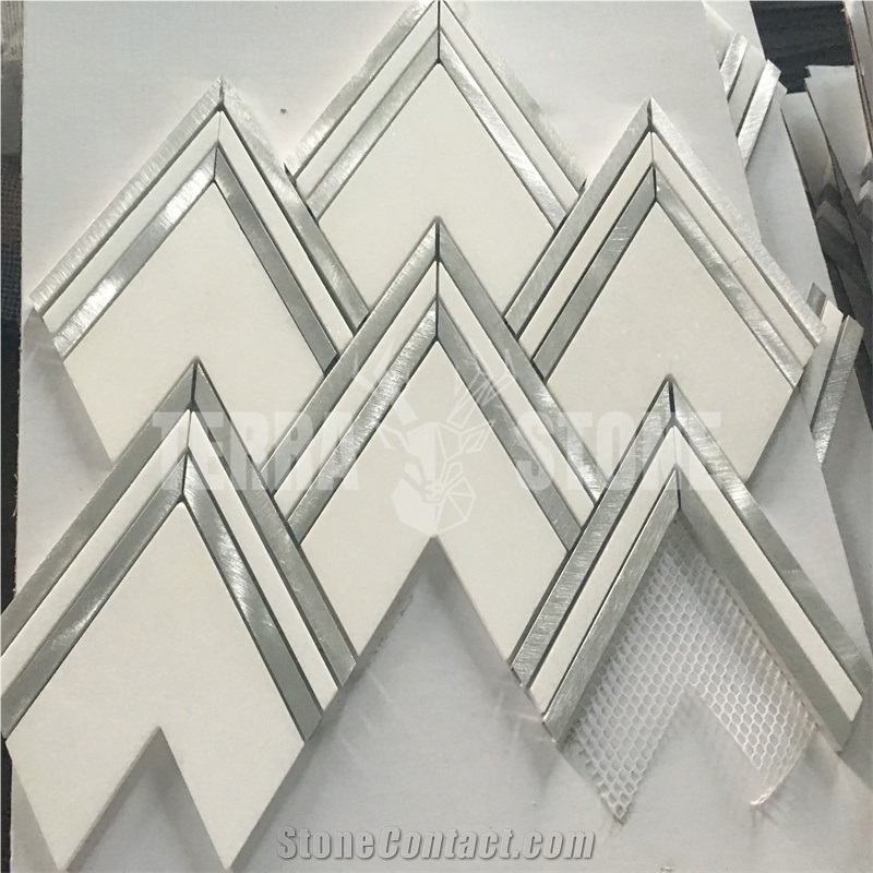 Natural White Marble And Silver Aluminium Waterjet Mosaic