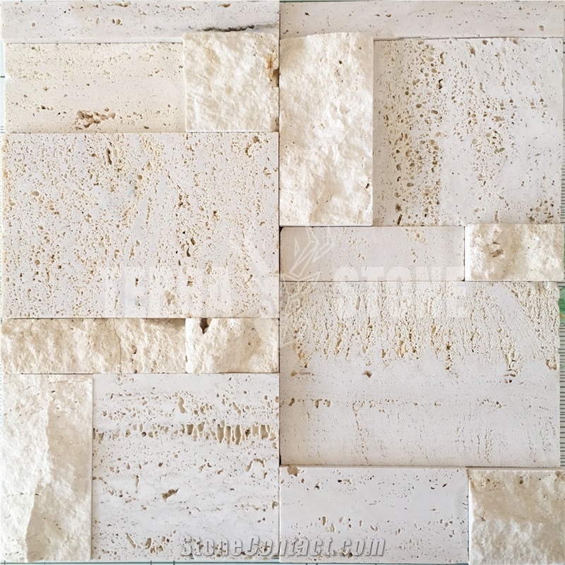 Natural White Travertine Mosaic Cultured Wall Panel 3D Tile