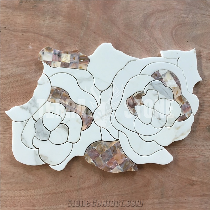 Nature Marble Floral Design Waterjet Floor Or Wall Mosaic