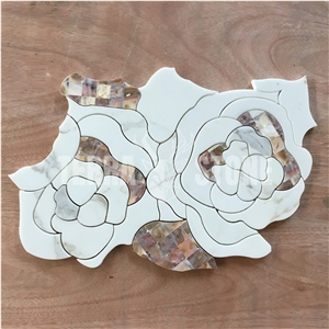 Nature Marble Floral Design Waterjet Floor Or Wall Mosaic
