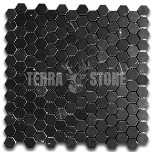 Nero Marquina Black Marble 1 Inch Hexagon Mosaic Tile