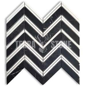 Nero Marquina Black Marble 1X4 Chevron Mosaic Tile