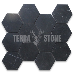 Nero Marquina Black Marble 4 Inch Hexagon Mosaic Tile