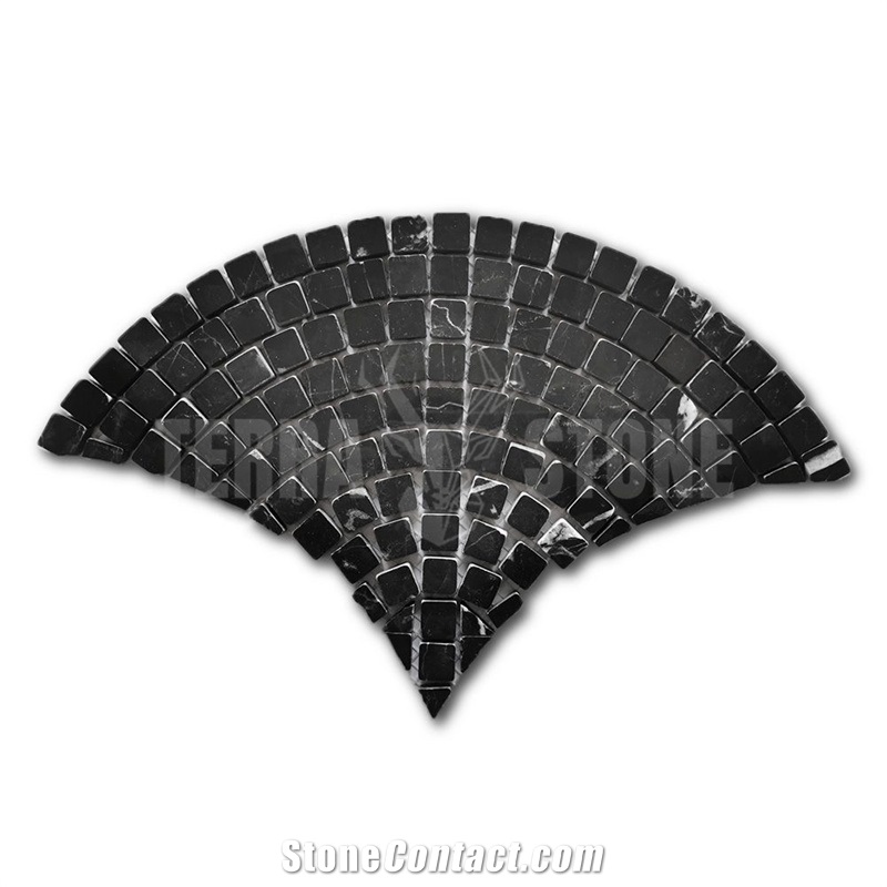 Nero Marquina Marble Fish Scale Scallop Fan Mini Mosaic Tile