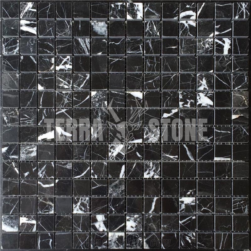 Nero Marquina Mosaic Black Marble Square Wall Tile