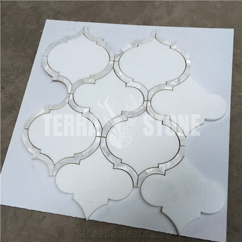 Pure White Arabesque Marble Waterjet Mosaic Tile For Wall