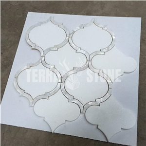 Pure White Arabesque Marble Waterjet Mosaic Tile For Wall
