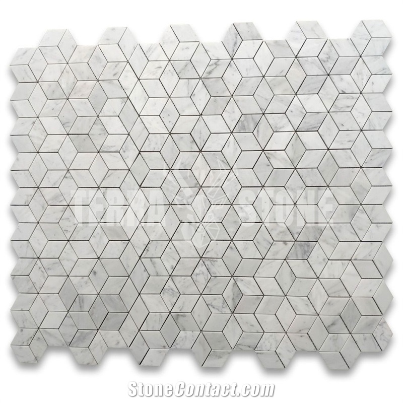 Rhombus Diamond Hexagon Carrara Marble Mosaic Tile Honed