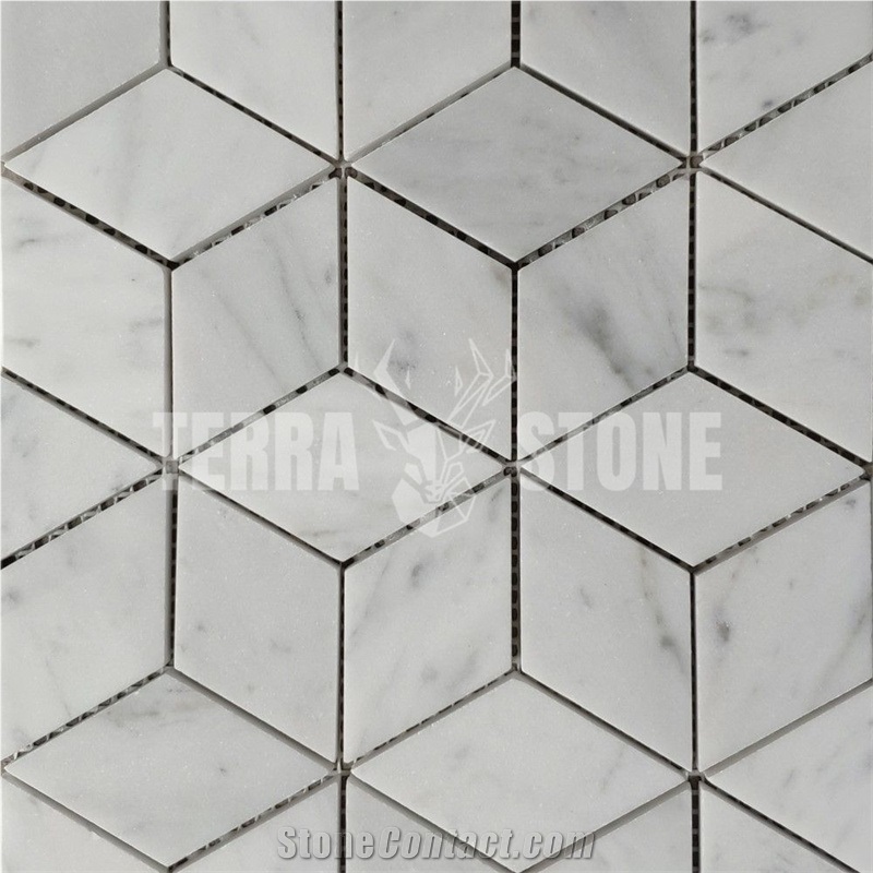 Rhombus Diamond Hexagon Carrara Marble Mosaic Tile Honed