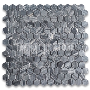 Silver Wave Black Forest Marble 1 Inch Hexagon Mosaic Tile