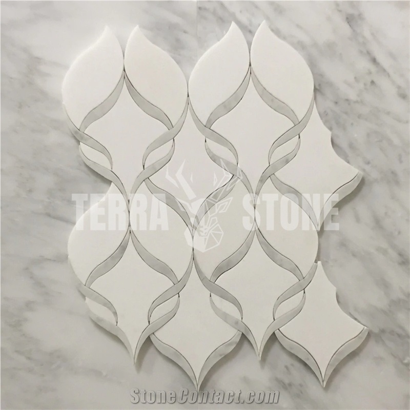 Thassos Carrara Marble Waterjet Mosaic Tile Ballet Ribbon
