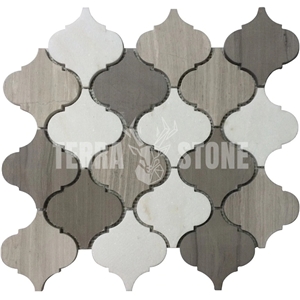 Thassos Grey Wood Marble Mosaic Tile Arabesque Lanterns