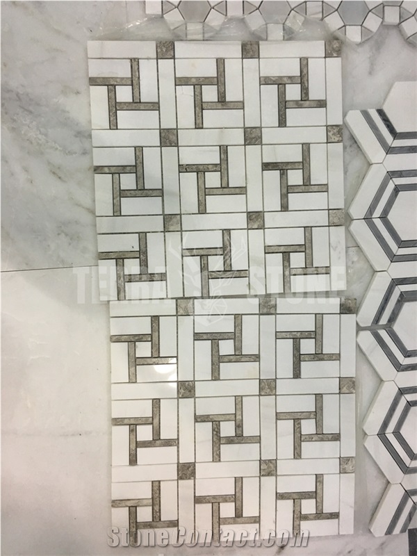 Thassos White And Grey Marble Flower Waterjet Mosaic Tile