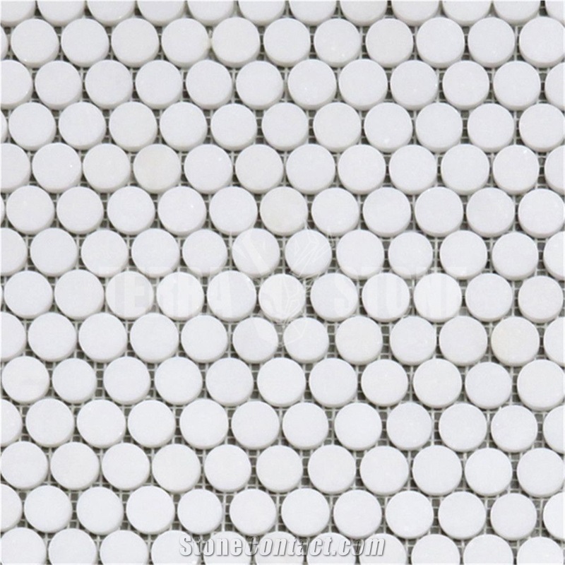 Thassos White Marble 3/4 Inch Penny Round Mosaic Tile Honed