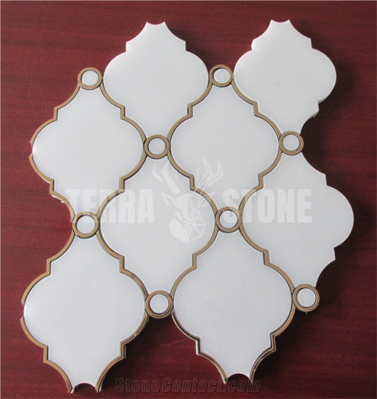 Thassos White Marble Lantern Arabesque Waterjet Mosaic Tile