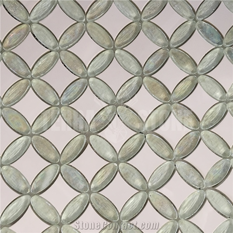 Thassos White Marble With Glass Inlay Waterjet Flower Mosaic
