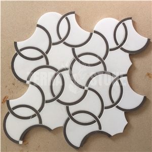 Water Jet Marble Mosaic Non-Slip Bathroom Floor Tiles Design
