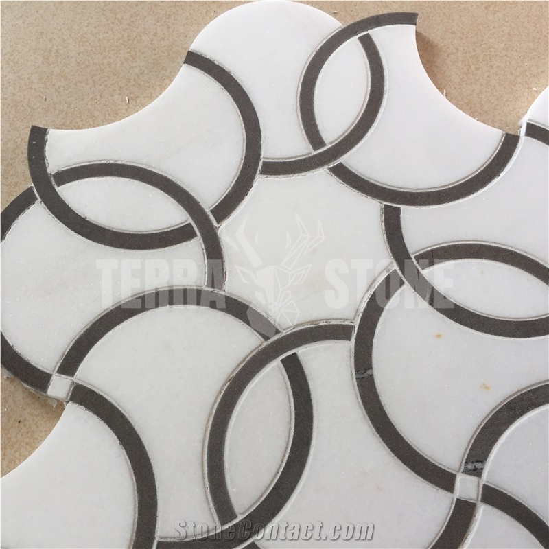 Water Jet Marble Mosaic Non-Slip Bathroom Floor Tiles Design