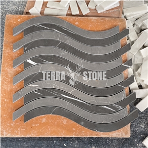 Water Jet Marble Mosaic Tile Wave Design For Interior Wall