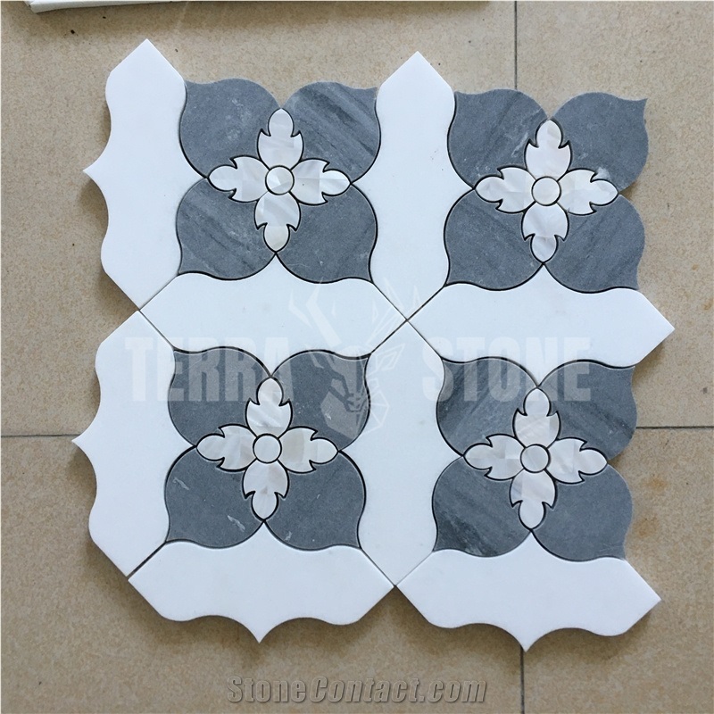 Water Jet Marble With Brass Inlay Mosaic Stone Wall Tile