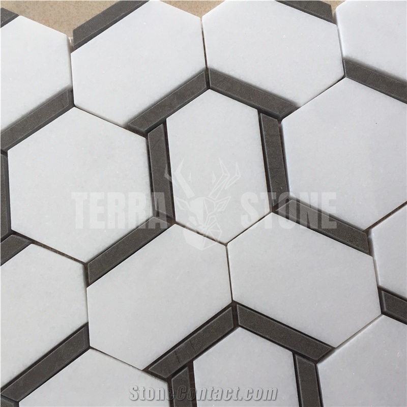Water Jet Pattern Wall Hexagon Marble Mosaic Tile Home Decor