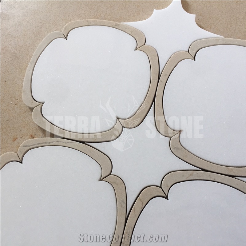 Water Jet Thassos And Crema Marfil Beige Marble Mosaic