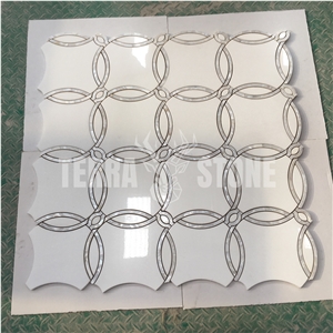 Water Jet Thassos White And Mother Pearl Shell Mosaic Tile