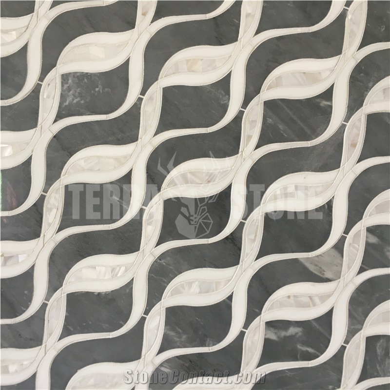 Waterjet Mosaic Stone Bathroom Wall Tile Mother Pearl Shell