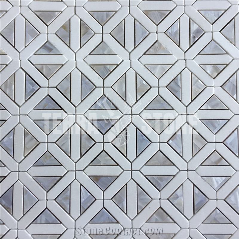 Waterjet Thassos White Marble With Mother Of Pearl Mosaic