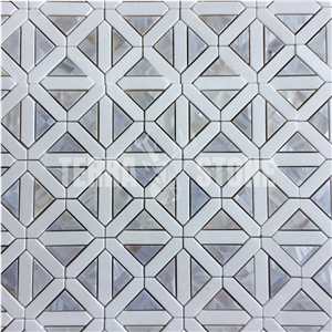 Waterjet Thassos White Marble With Mother Of Pearl Mosaic