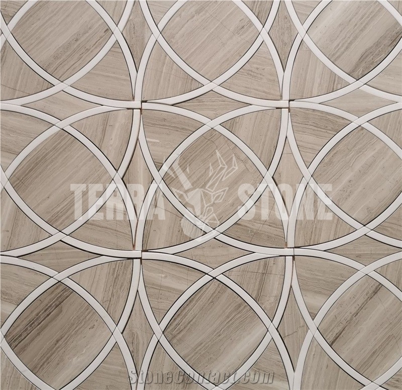 Waterjet White Wood Marble Waterjet Mosaic Tile Ribbons