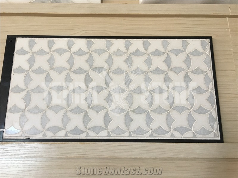 White And Blue Marble Waterjet Mosaic Tile Polished