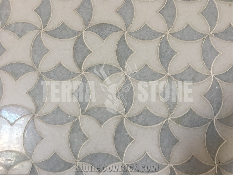 White And Blue Marble Waterjet Mosaic Tile Polished
