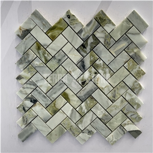 White Beauty Marble Herringbone 1X2 Mosaic Tile