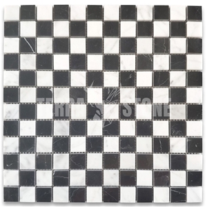 White Black Marble 1X1 Checkerboard Mosaic Tile Polished