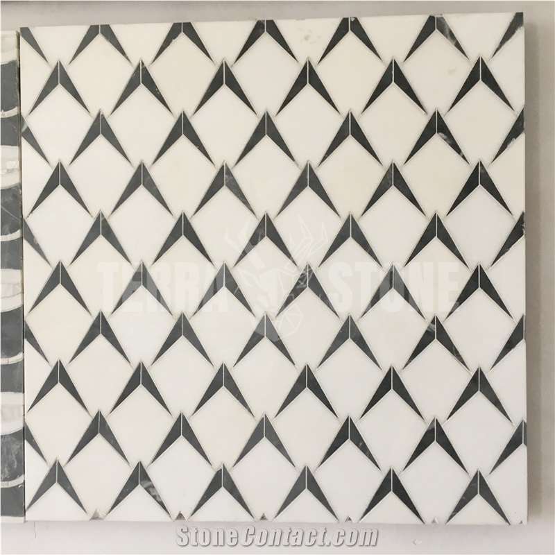 White Carrara Marble Triangle Waterjet Stone Mosaic Tiles
