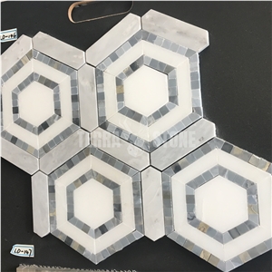 White Grey Marble Mosaic Hexagon Waterjet-Jet Mosaic