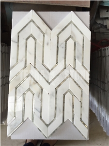 White Marble Mix Glass Mosaic Waterjet Tile