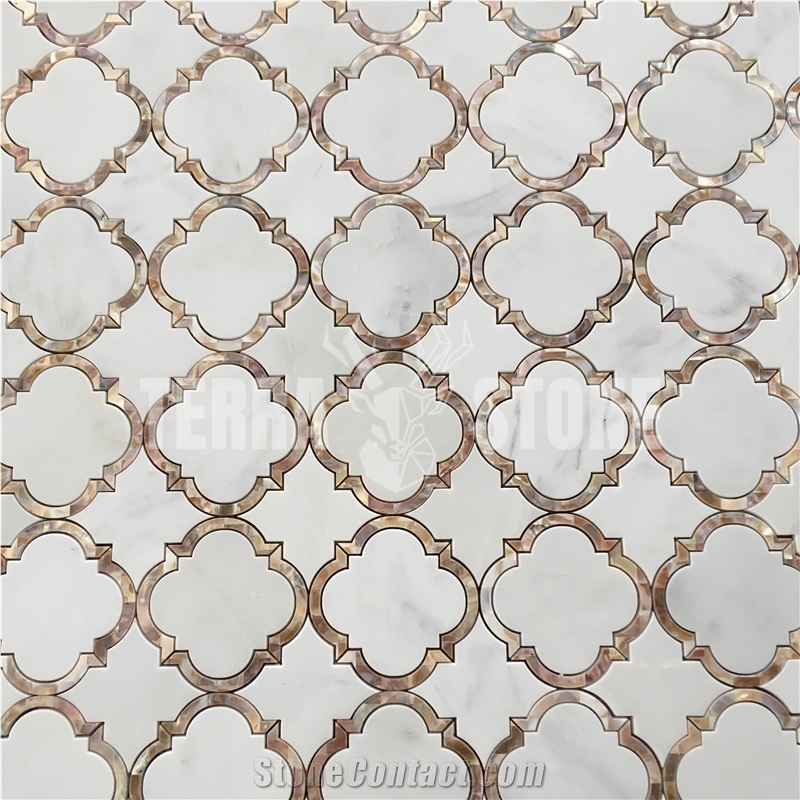 White Marble Mosaic Waterjet Tile With Lantern Patterns
