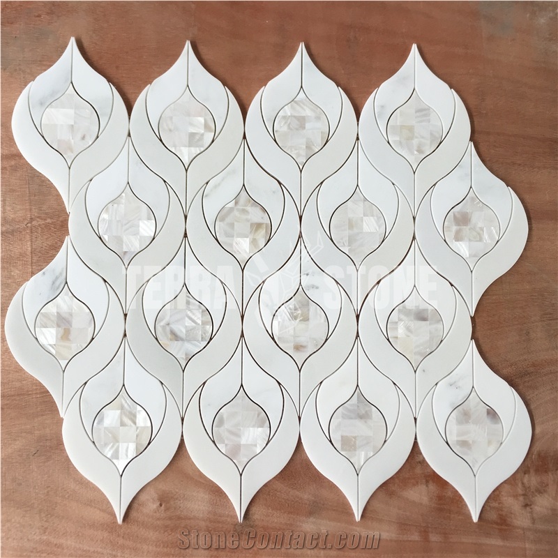 White Onyx Marble Tile Mother Pearl Shell Waterjet Mosaic