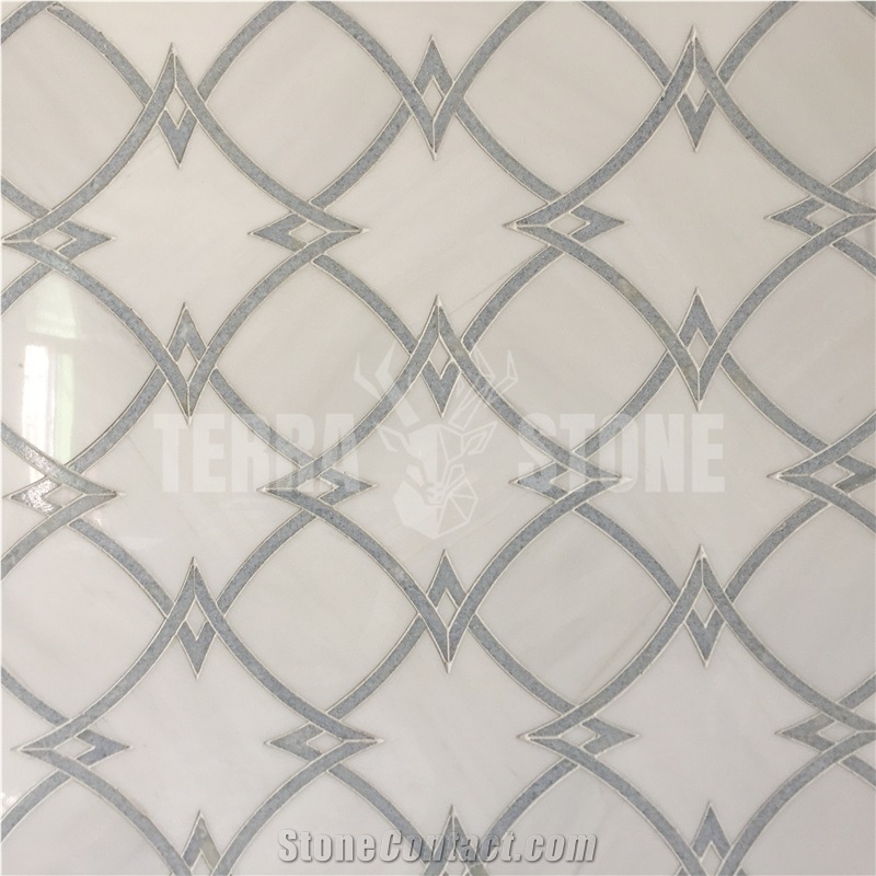 White Thassos Waterjet Marble Mosaics Tile For Wall Flooring