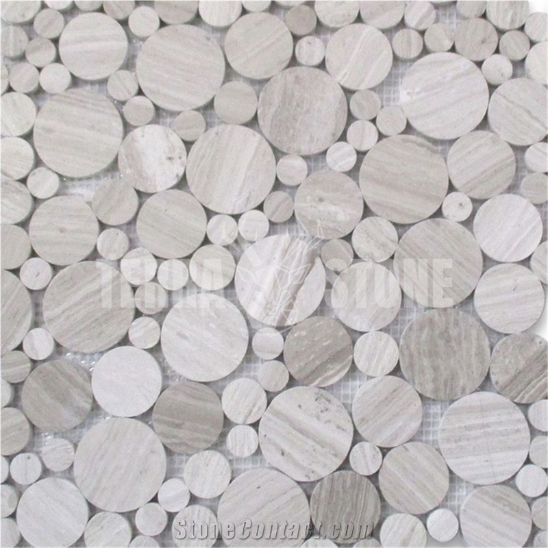 White Wood Grain Marble Bubble Round Paramount Mosaic Tile