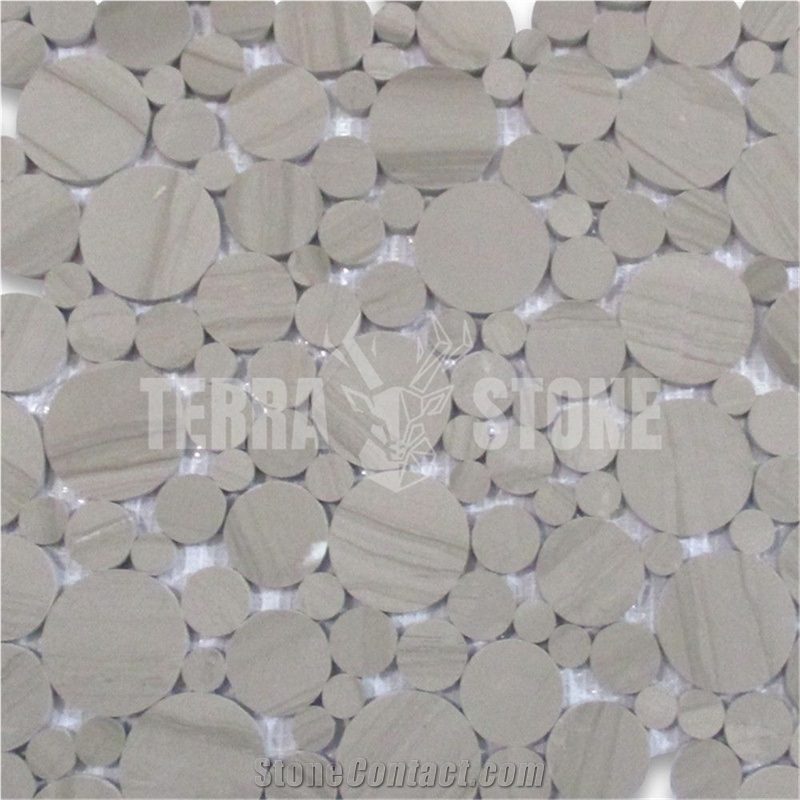 White Wood Grain Marble Bubble Round Paramount Mosaic Tile